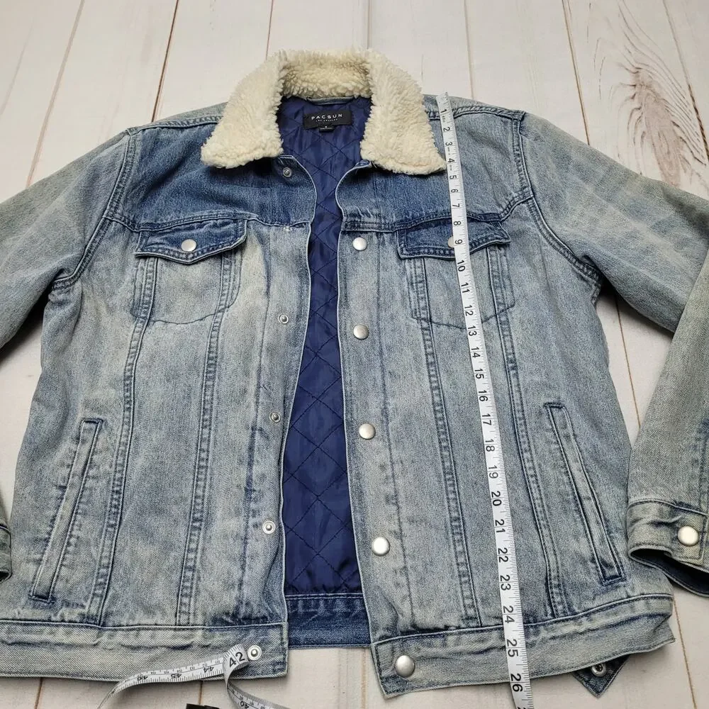 Pacsun denim sherpa trucker jacket quilted lined retro